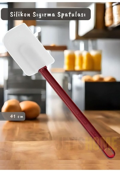 Silikon Spatula Karıştırma Spatulası Sıyırma Spatulası Isıya Dayanıklı Asma Delikli Büyük Boy 41 Cm Bordo Beyaz