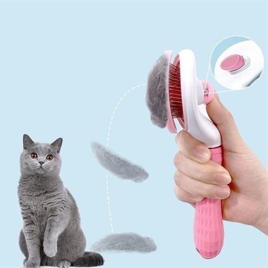 Mcg Mcg Kedi Köpek Tüy Toplayıcı Kendini Temizleyebilen Ergonomik Saplı Evcil Hayvan Tarağı Pembe