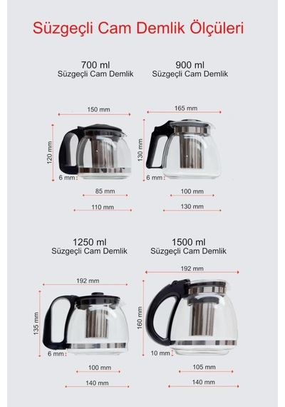 Kapris 1500 Ml Çelik Süzgeçli Cam Demlik Siyah 7488 Siyah