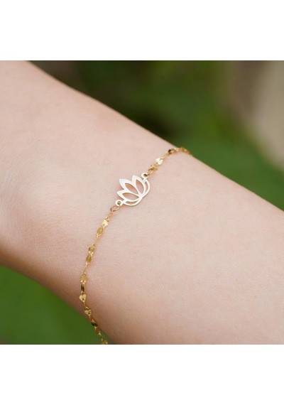 14 Ayar Altın Lotus Aynalı Zincir Bileklik Sarı Altın