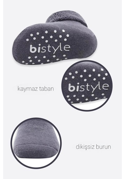 Mey İthalat 2'li Çemberli Kaymaz Havlu Soket Çorap 10503 Gri-antrasit