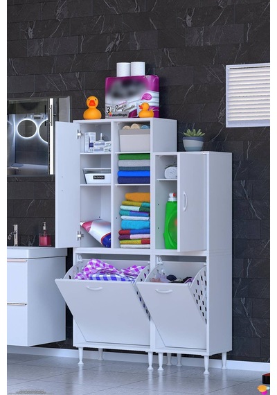 Ohbe 65 + 35cm Genişlik 160cm Boy 32,5cm Derinlik Kirli Sepetli 2 Kapak Çok Amaçlı Banyo Dolabı 65 + 35cm Ohbe 65 + 35cm Genişlik 160cm Boy 32,5cm Derinlik Kirli Sepetli 2 Kapak Çok Amaçlı Banyo Dolabı 65 + 35cm