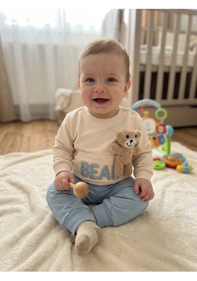 Güneş Kids Çocuk Oyuncak Ayılı İkili Takım Beyaz