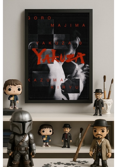 Yakuza Siyah Ahşap Çerçeveli Poster, Dekoratif Oyun Duvar Tablosu