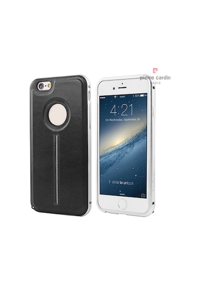 Pierre Cardin Apple Uyumlu iPhone 6/6s İle Metal Çıtalı Arka Deri Kılıf Siyah Pct-p04