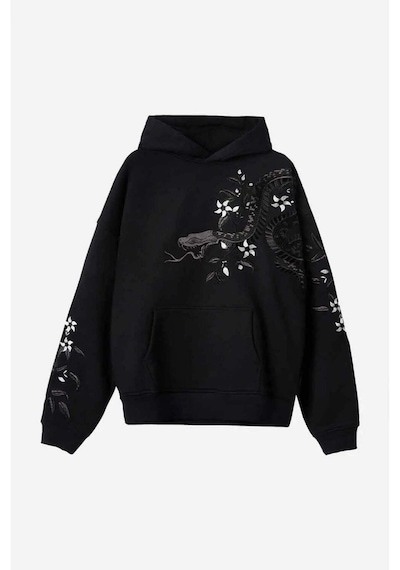 American Rag Cie Organik Pamuklu Oversized Night Python Nakışlı Hoodie - Şık Ve Rahat Moda Siyah