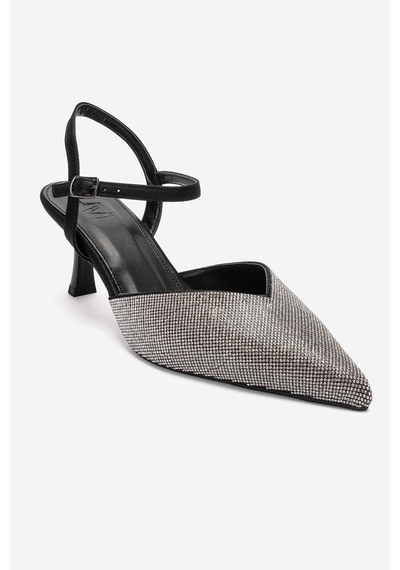 Luvi Shoes Nıvora Siyah Gümüş Taşlı Kadın İnce Topuklu Abiye Ayakkabı