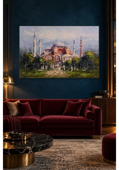 Fida Yağlı Boya Ayasofya Ve Bahçesinde Yürüyenler Canvas Tablo Çok Renkli