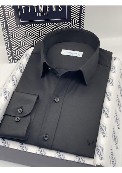 Slim Fit Uzun Kol Saten Hediye Kutulu Kolay Ütülenebilir Erkek Gömlek Fs-002968 - Siyah-2066