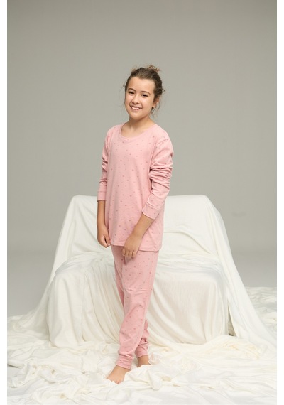 Siyah İnci Pamuklu Bisiklet Yaka Örme Pijama Takım25241123 Pudra Siyah İnci Pamuklu Bisiklet Yaka Örme Pijama Takım25241123 Pudra
