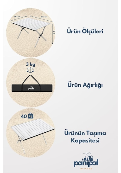 Panipal Alüminyum, Katlanabilir Kamp Ve Piknik Masası, Omuz Askılı Taşıma Çantasıyla L Çok Renkli