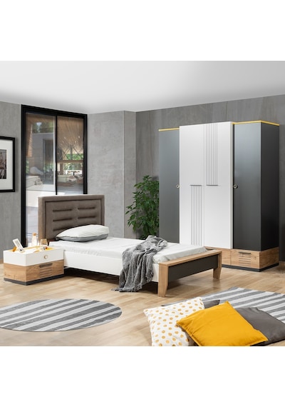 Genç Odası, Relax Genç Odası, Dolap, Karyola, Komodin (441530193) Antrasit - Beyaz