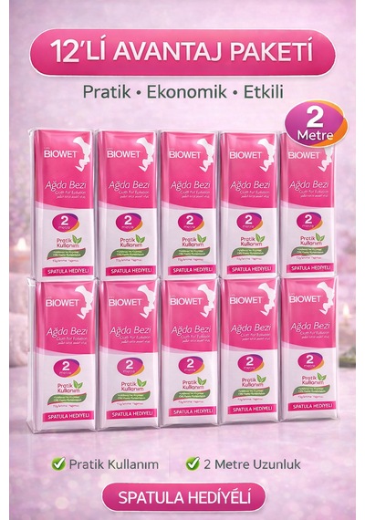 Biowet Ağda Bezi 2 Metre Spatula Hediyeli Epilasyon Bezi Dayanıklı Tüy Dökme Bezi 12 Paket
