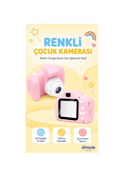 Renkli Çocuk Kamerası Taşınabilir Mini Dijital Fotoğraf Makinesi Hediyelik Çocuk Kamerası Pembe - 744100309