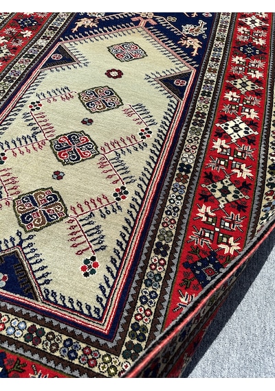 El Dokuma Büyük Seccade 135x208 Su Yeşili Lacivert Yün Namazlık