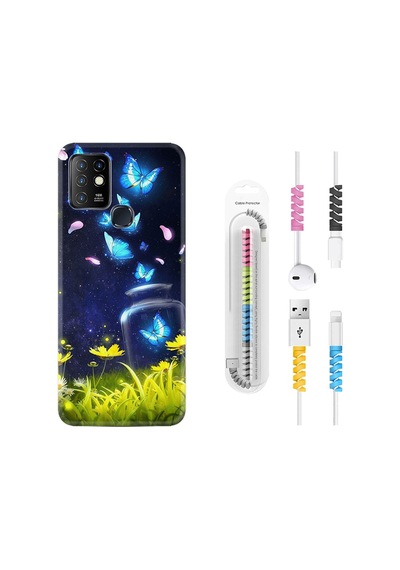 Infinix Hot 8 Kılıf Kablo Koruyuculu Neon Butterflys 1309