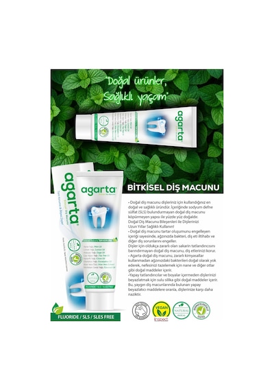 Agarta Bitkisel Florürsüz Diş Macunu 100 ML