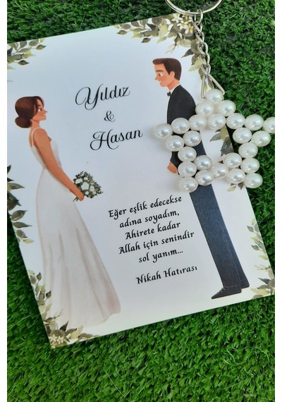 30 Adet Wedding Design İnci Yıldız Anahtarlık - Nikah Hatırası -