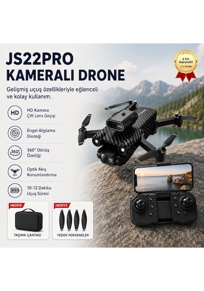 Js22pro Drone,4k Uzaktan Kumandalı, Fırçasız Motorlu 360 Roll Özellikli , Çift Lens Korumalı Drone-1472