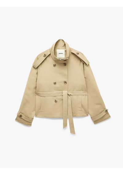 Koton Gabardin Kemerli Cepli Dik Yaka Reglan Kollu Kruvaze Trençkot Bej 7wak00234ew Ekru