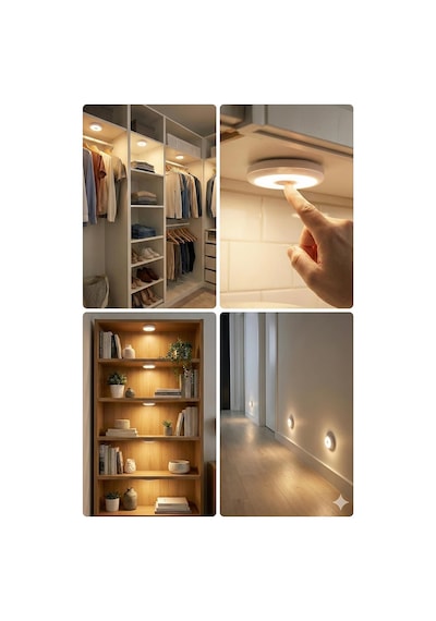 Kablosuz Led Spot Lamba Seti, Uzaktan Kumandalı, 3'lü Paket, Pilli, Yapışkan Bantlı, Zamanlayıc Beyaz