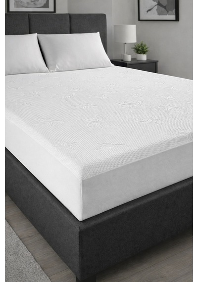 Safir Bambu Sıvı Su Geçirmez Tek Çift Kişilik Yatak Alezi Koruyucu Çarşaf Sessiz Fitted Full Kenar Beyaz