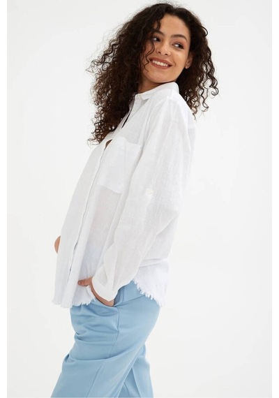 Fashion Friends Fashıon Frıends Kadın Etek Ucu Püsküllü Gömlek 25k0390k1 Beyaz