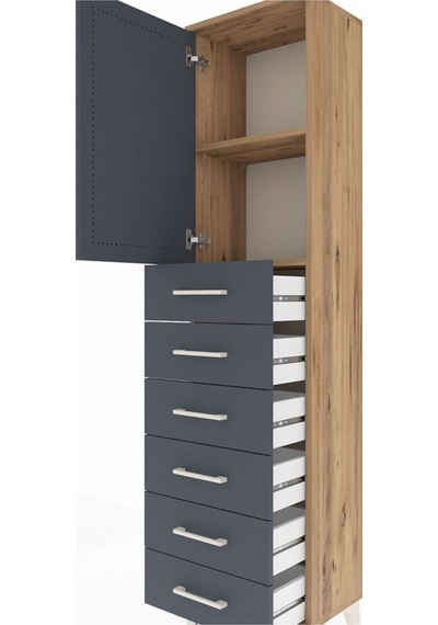 Arges Dolap 2 Raflı 6 Çekmeceli Tek Kapaklı 44x30x182 Çam-ant... Çam