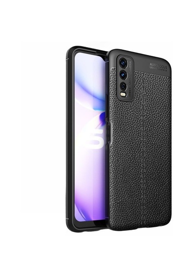 Smcase Vivo Y11s Kılıf Kamera Korumalı Deri Dokulu Niss Silikon Siyah