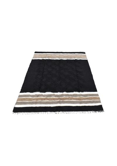 Kilim Antik El Dokuma Yün Çizgili Dikişsiz Çift Kişilik Tiftik Siirt Battaniyesi 0030 - Yeni - Siyah