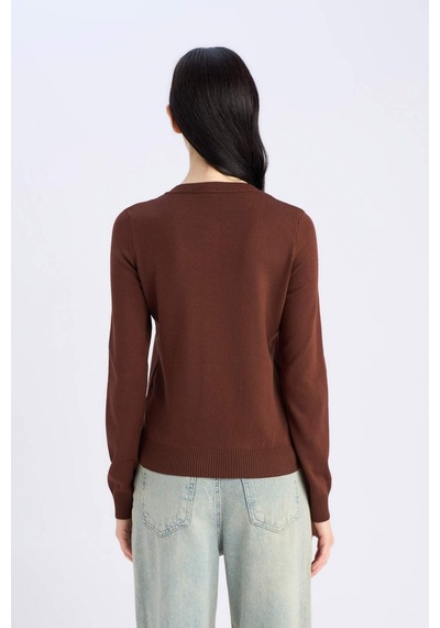DeFacto Regular Fit Bisiklet Yaka Basic Düz Triko Hırka D6282AX25SPBN311 Kahve DeFacto Regular Fit Bisiklet Yaka Basic Düz Triko Hırka D6282AX25SPBN311 Kahve