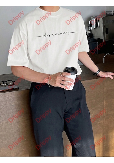 Flood Of Style Dreamer Baskılı Oversize Bisiklet Yaka Tshirt Beyaz