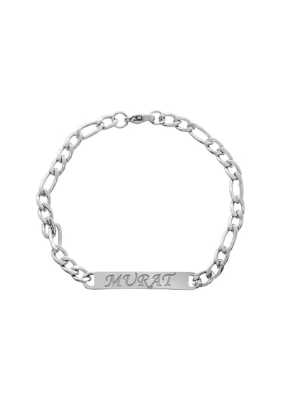Silver Renk Gurmet Zincirli Basic Model Kişiye Özel İsim/harf Yazılı Erkek Çelik Bileklik