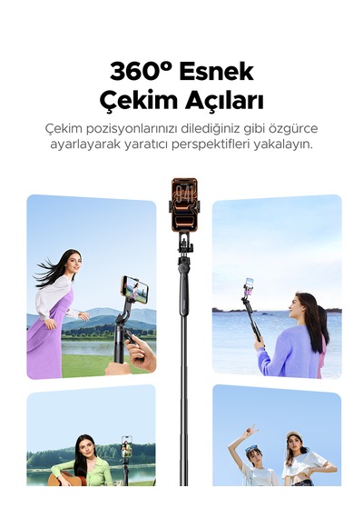 Ugreen Bluetooth Selfie Çubuğu, 4 Ayaklı Tripod Standlı Selfie Stick, 45301