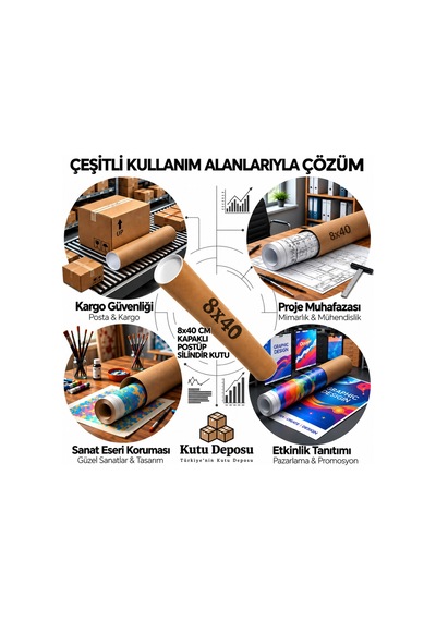 8x40 Cm Kapaklı Silindir Postüp Rulo Gönderi Kutusu 10 Adet