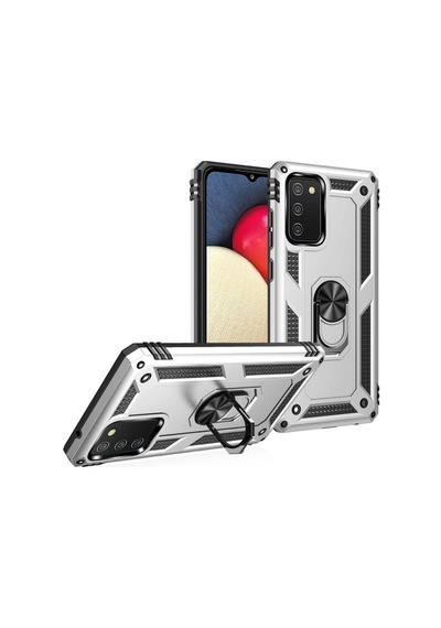 Samsung Samsung Uyumlu Galaxy A03s Kılıf Sofya Yüzüklü Silikon Kapak - Gümüş