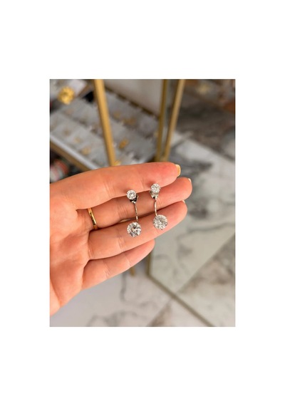 Tek Taş Model Silver Detaylı Tasarım Küpe Gümüş