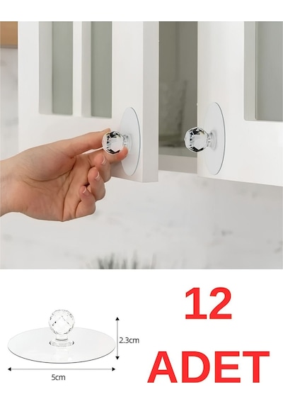 12 Adet Dolap Çekmece Kristal Görünümlü Tutacak Set Pratik Yapışkanlı Mobilya Komidin Kulpu Askı Pla Diğer
