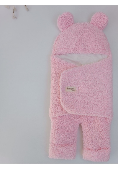 Bebek Dış Kundak Battaniyesi Welsoft Ekstra Uzun Kışlık Peluş Ayakları Açılabilen Uyku Tulumu 0-12ay Pembe