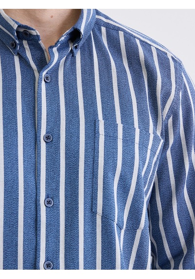 Lcwaıkıkı Classic Lacivert Regular Fit Çizgili Armürlü Erkek Gömlek