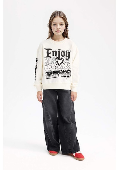 DeFacto Kız Çocuk Oversize Geniş Kalıp Bisiklet Yaka Baskılı Sweatshirt D6629A824AUER99 DeFacto Kız Çocuk Oversize Geniş Kalıp Bisiklet Yaka Baskılı Sweatshirt D6629A824AUER99