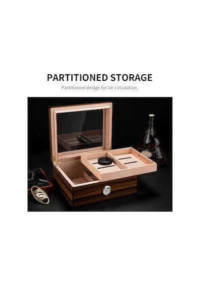 Cigarloong Camlı Puro Kutusu Humidor Ceviz 50's