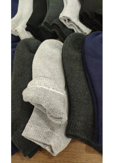 Leement Socks Dikişsiz Kışlık Kalın Havlu Patik Çorap 12 Çift Pamuklu Mavi - Pembe