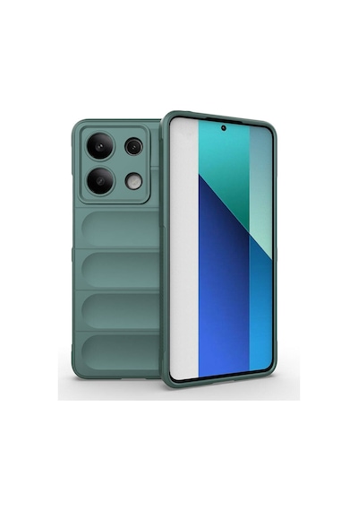 Xiaomi Redmi Note 13 4g Kılıf Kamera Korumalı Esnek Silikon Parmak Şeritli Celikaksesuar Koyu Yeşil