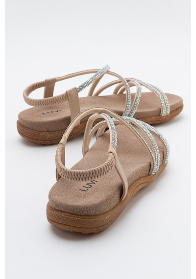 Luvishoes Luvi Shoes Ever Bej Taşlı Kadın Sandalet Bej