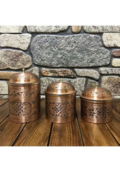 İşlemeli Bakır Baharat Seti Bakır