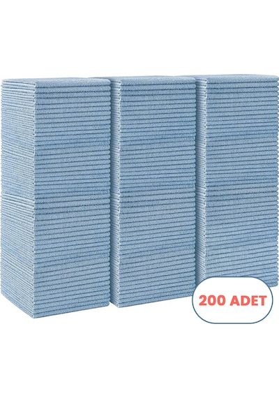Mulpex Mikrofiber Temizlik Bezi 200 Adet - 40x40 Cm, 375 Gsm, Parlak Dokulu, 60 Gr 2, Yüksek Emici, İz Bırakmaz Mavi