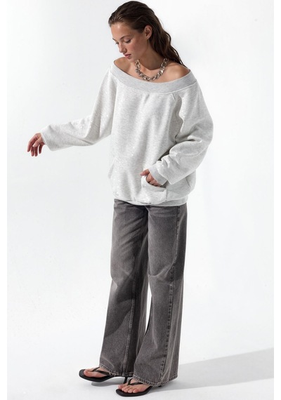 Hiccup Busem Kadın Pamuk Karışımlı Sweatshirt Açık Gri