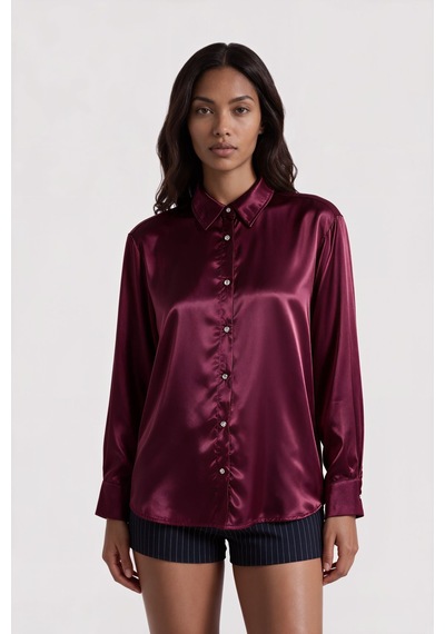 Hiccup Msn Kadın Polyester Likralı Tişört Bordo Kırmızı