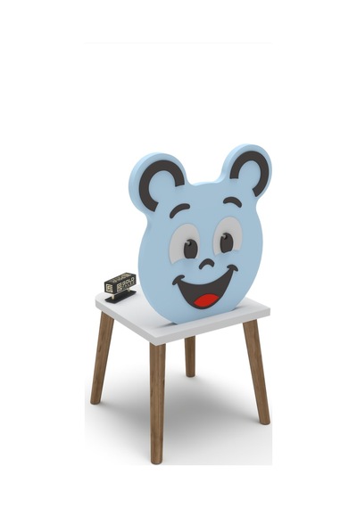 Çocuk Sandalyesi Happy Face Ahşap Ayaklı, Sevimli Figürlü Mavi